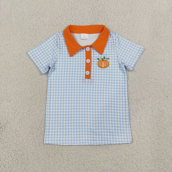RTS BT1891 baby boy clothes halloween pumpkin embroidery print short sleeve top