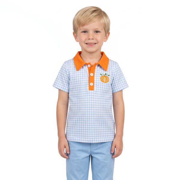 RTS BT1891 baby boy clothes halloween pumpkin embroidery print short sleeve top