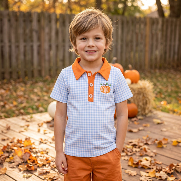 RTS BT1891 baby boy clothes halloween pumpkin embroidery print short sleeve top