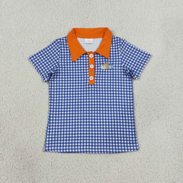 RTS BT1892 baby boy clothes halloween pumpkin embroidery print short sleeve top