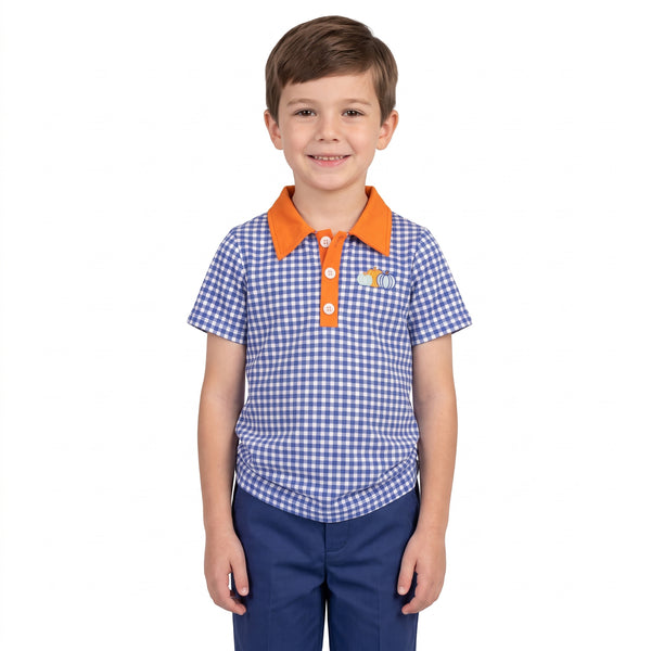 RTS BT1892 baby boy clothes halloween pumpkin embroidery print short sleeve top