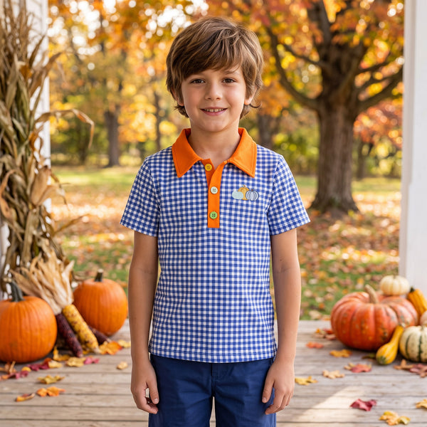 RTS BT1892 baby boy clothes halloween pumpkin embroidery print short sleeve top