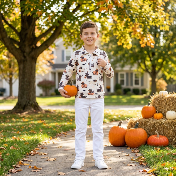RTS BT1896 baby boy clothes halloween farm animal mixed print long sleeve top