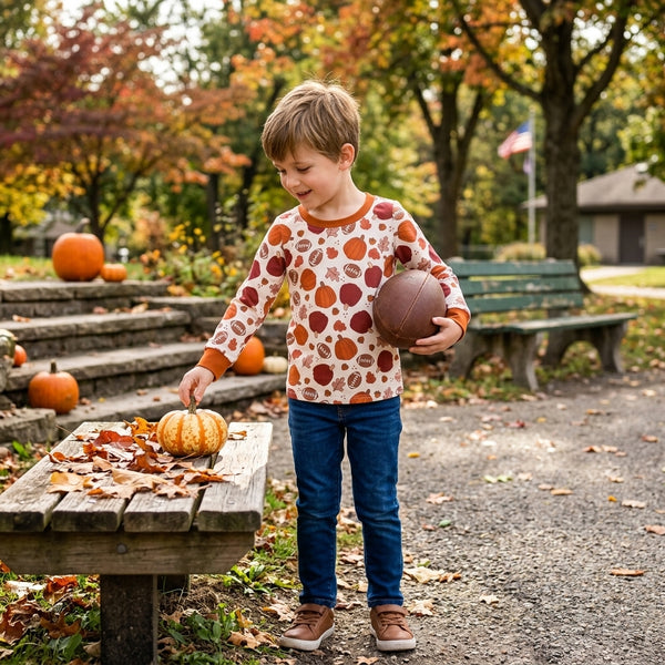 RTS BT1928 baby boy clothes halloween pumpkin leaf print long sleeve top