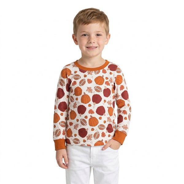 RTS BT1928 baby boy clothes halloween pumpkin leaf print long sleeve top