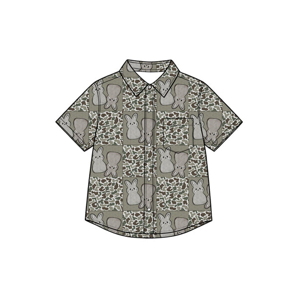 Preorder MOQ 5 pcs Each Style Easter Bunny Camo Buttons Kids Boys Pullover Shirt-2026.8.27