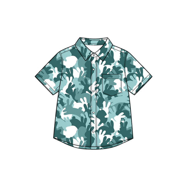 Preorder MOQ 5 pcs Each Style Easter Bunny Camo Buttons Kids Boys Pullover Shirt-2026.8.27