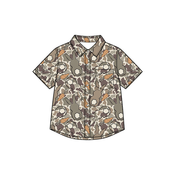 Preorder MOQ 5 pcs Each Style Easter Bunny Camo Buttons Kids Boys Pullover Shirt-2026.8.27