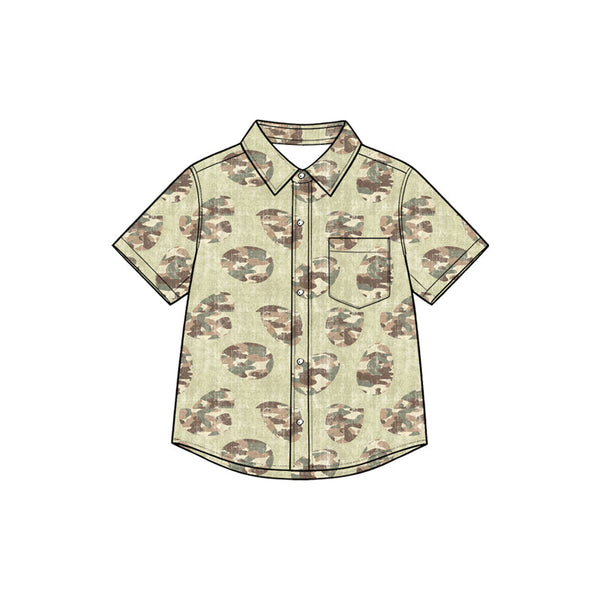 Preorder MOQ 5 pcs Each Style Easter Bunny Camo Buttons Kids Boys Pullover Shirt-2026.8.27