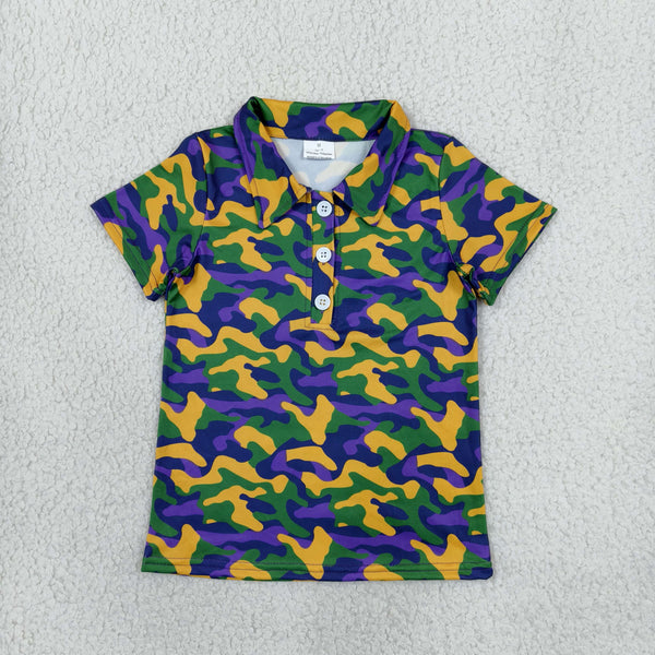 RTS BT1958 toddler boy clothes camo print short sleeve polo tshirt Mardi Gras Clothes