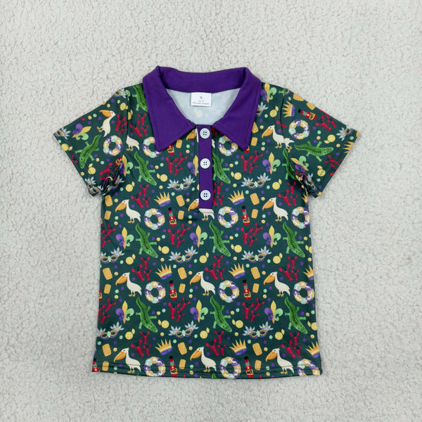 RTS BT1961 toddler boy clothes camo short sleeve polo tshirt Mardi Gras Clothes