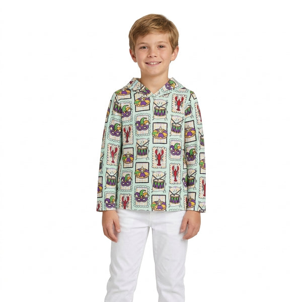 RTS BT1968 toddler boy clothes crawfish print long sleeve hoodies top Mardi Gras clothes