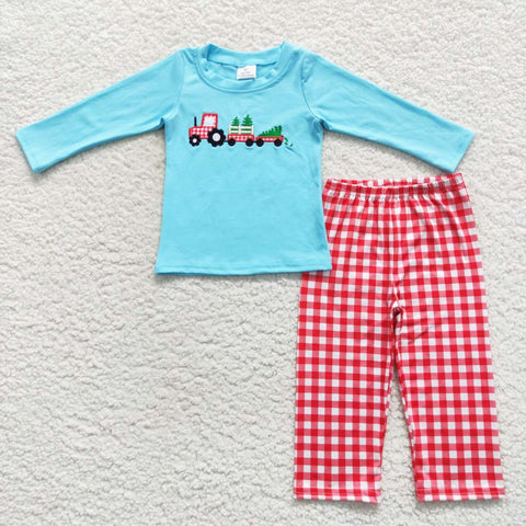 BLP0248 toddler boy clothes tree truck embroidery boy christmas outfit