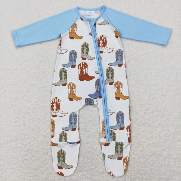LR0853 baby boy clothes shoes cowboy zipper winter romper boy western clothes kids clothes wholesale