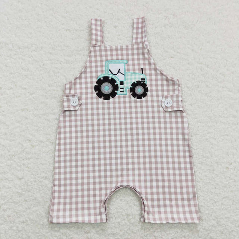 SR0631  baby boy clothes tractor embroidery boy summer romper boy summer clothes