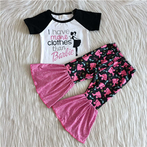 girl black short sleeve fall spring set