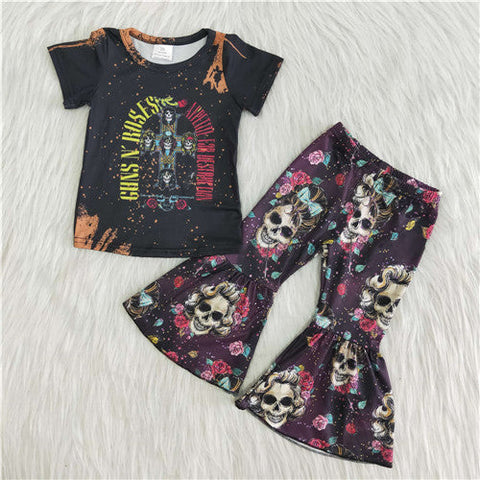 A0-3 girl black skeleton short sleeve fall spring set