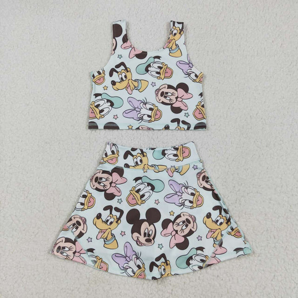 GSD2353 RTS toddler girl clothes cartoon mouse girl summer dress yoga clothes atheleric sports clothes