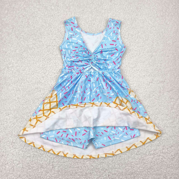 GSD2380 USA warehouse 25.6.4 12-18M to 7-8T RTS girl clothes  blue girl summer dress yoga clothes atheletic clothes