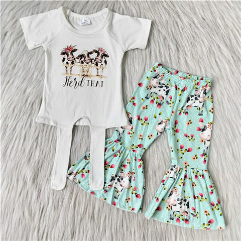 A12-15 girl farm cow short sleeve fall spring set-promotion 2024.4.5 $2.99