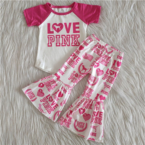 D13-27 girl pink love short sleeve fall spring set-promotion 2024.7.13 $2.99