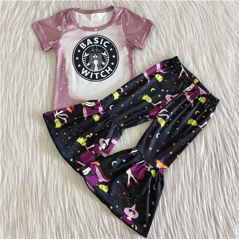 girl purple basic witch short sleeve fall spring set