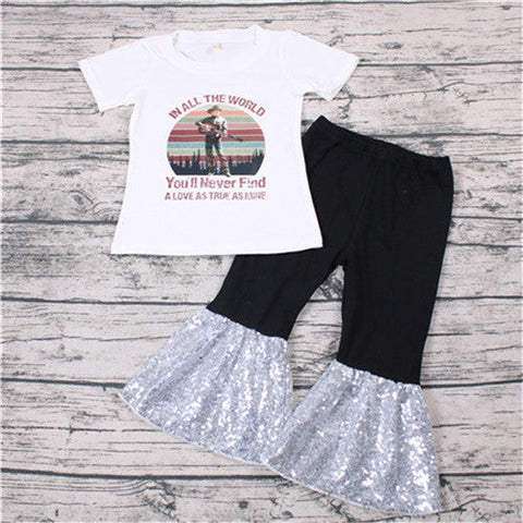 A8-17 girl in all the world sequin short sleeve fall spring set-promotion 2024.6.8 $2.99