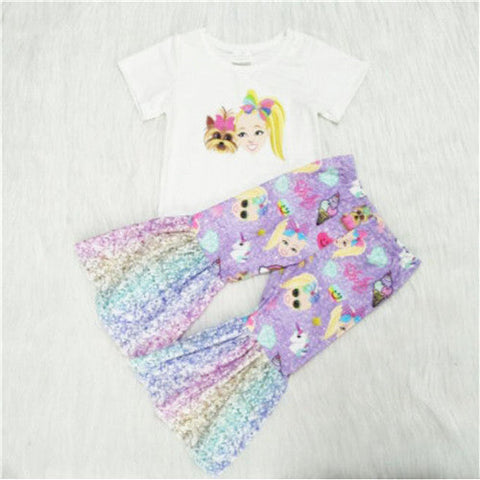 girl purple cartoon short sleeve fall spring set