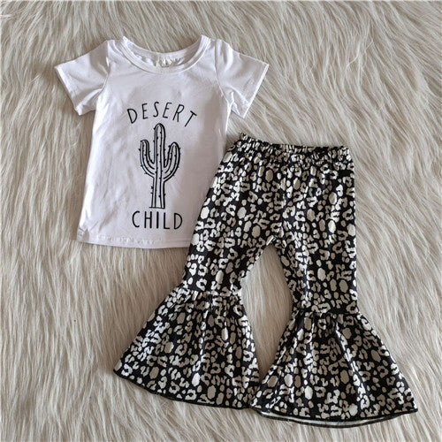 A4-16 toddler girl clothes cactus desert child leopard girl bell bottom outfit-promotion 6.1 $2.99