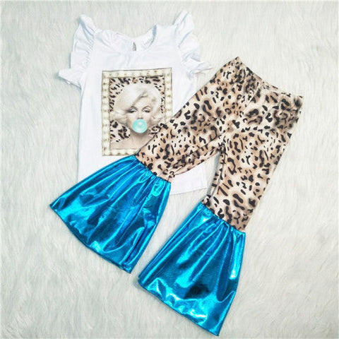 B4-13 girl leopard blue short sleeve fall spring set-promotion 2024.5.18 $2.99