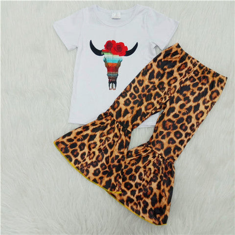 A15-14 girl leopard cow farm short sleeve spring fall set-promotion 2024.3.9 $2.99