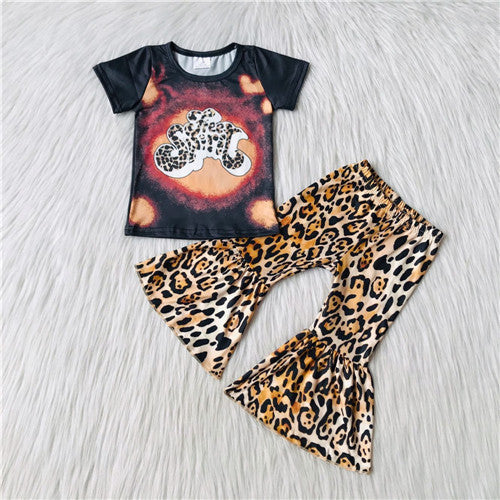 girl leopard short sleeve spring fall set