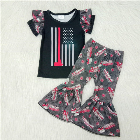 C7-24 baby girl clothes girl fire truck short sleeve spring fall set-promotion 2024.6.15 $2.99