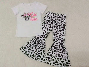 B4-21 girl fall white farm cow cute short sleeve bell botton set-promotion 2024.5.3 $2.99