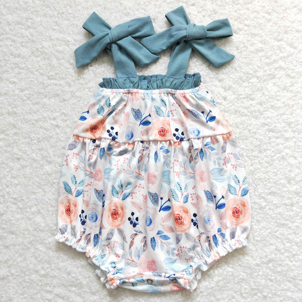 SR0907 baby girl clothes blue flower girl summer romper newborn summer bubble