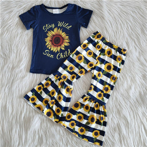 A2-3 girl stay wild sunflower short sleeve spring fall set--promotion 2025.3.1 $2.99