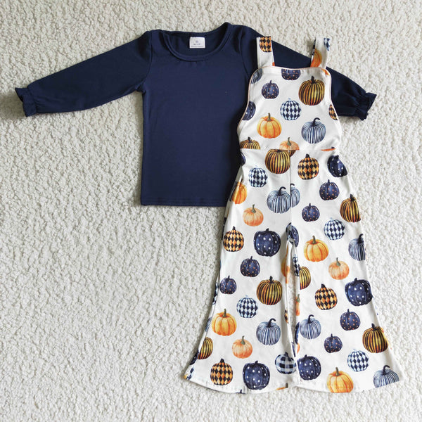 GLP0183 RTS baby girl clothes halloween baby clothes navy pumpkin outfit set