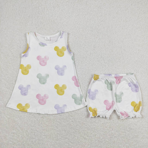 GSSO0774 baby girl clothes cartoon mouse toddler girl summer outfits baby shorts set 3-6M to 6-7T