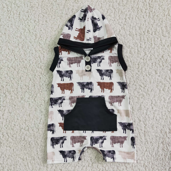SR0041 boy clothng cow black hoodies romper
