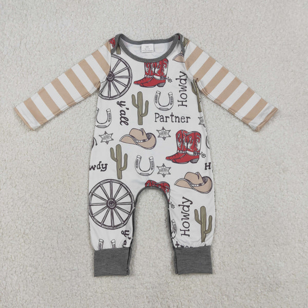 RTS LR2977 baby boy clothes howdy print toddler boy  winter romper western clothes