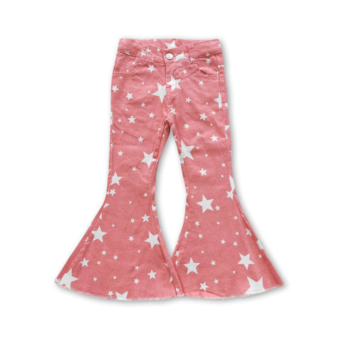 kids clothes girls girl jeans pink star denim pant girl bell bottom pant