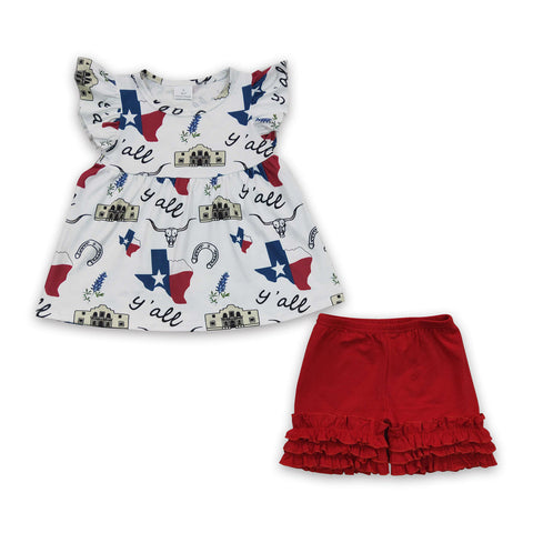 C14-17 kids clothes girls july 4th patriotic shorts set-promotion 2024.4.5 $5.5