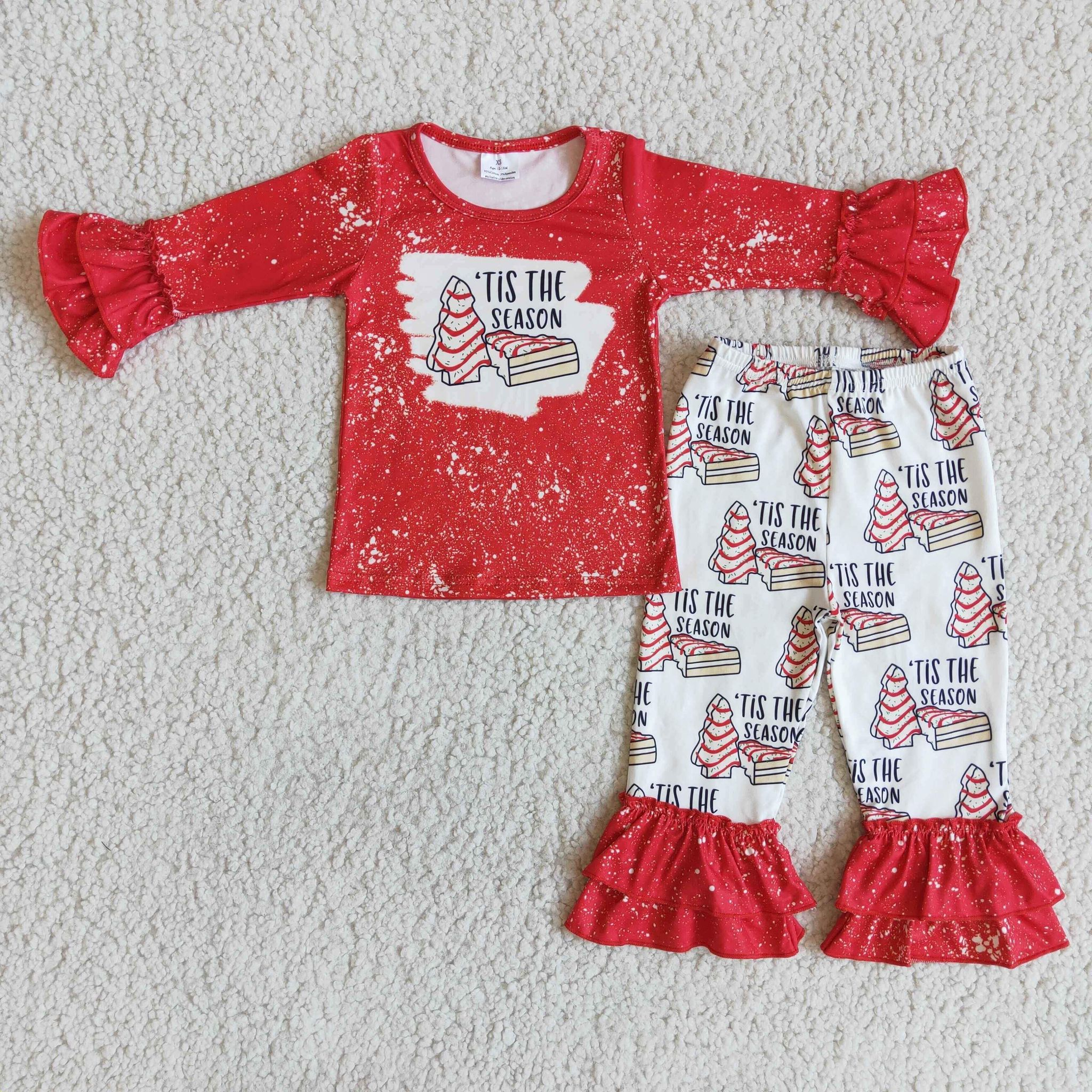 6 B13-30 girl red winter 'tis the season long sleeve set-promotion 2023.12.2