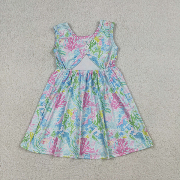 RTS GSD3665 kids girl clothes seaweed print girl summer dress