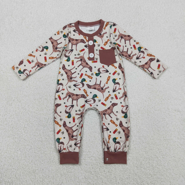 LR2576 RTS baby boy clothes dog hunting boy winter romper winter onesie