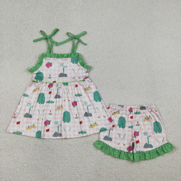 GSSO3099 RTS  toddler girl clothes golf print girl  summer set