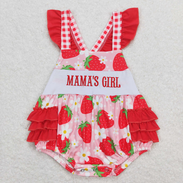 SR1269 RTS baby girl clothes embroidery mama?¡¥s girl strawberry toddler girl summer bubble mother's day clothes