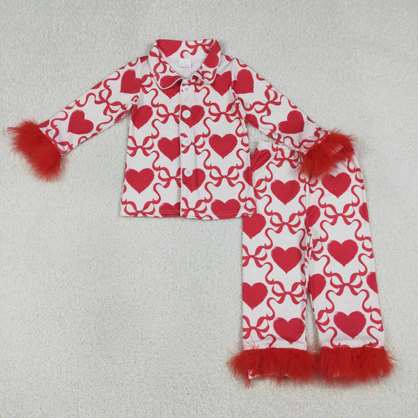 GLP3221 RTS toddler girl clothes love print girl Valentine set red heart pajamas Set