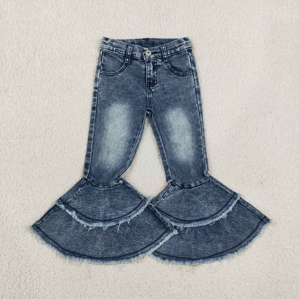 RTS C5-15 toddler girl clothes solid denim frayed flare pants
