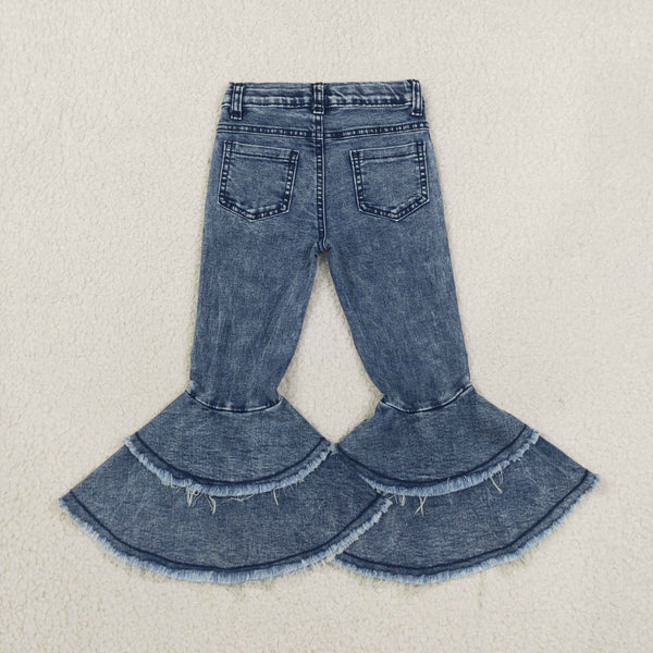 RTS C5-15 toddler girl clothes solid denim frayed flare pants